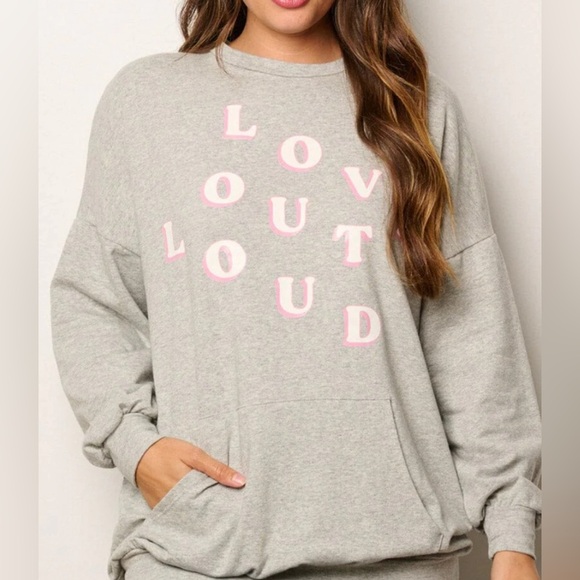 Gray Sweatshirt with Pink Lettering - Picture 2 of 3